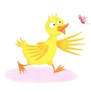 illustration of a duck chasing a bee