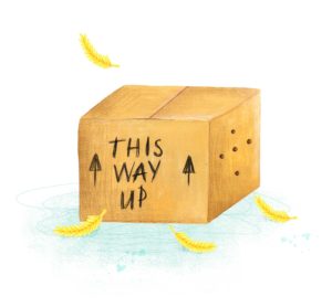 illustration of a box with "This Way Up" written on it